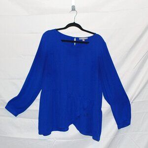 NY Collection, Blouse, XL, Blue, Scoop-neck Collar, Baby-doll Style, Light Use